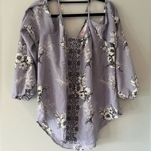 Rewind Cold Shoulder Sleeve Top Floral Blouse Lace Keyhole Back